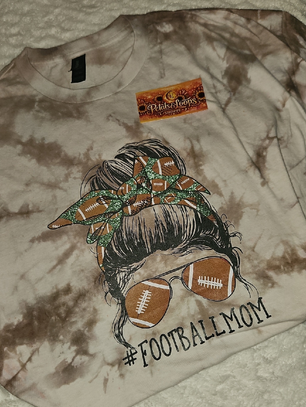 Gildan Tie-Dye Beige Brown "#FOOTBALLMOM" Graphic Tee